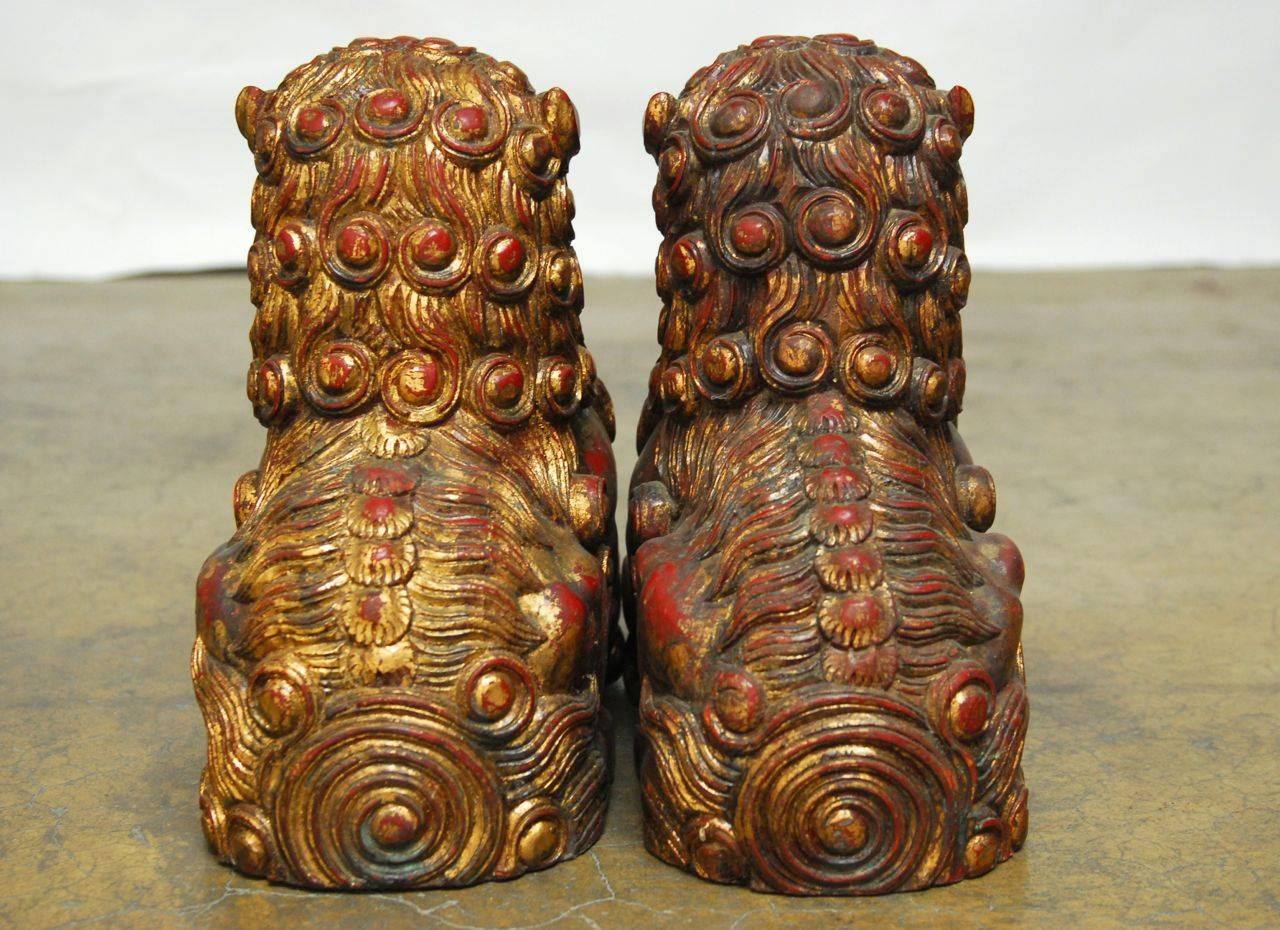 Chinese Export Pair of Large Chinese Gilt Temple Foo Dogs
