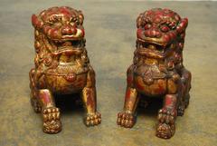 Pair of Large Chinese Gilt Temple Foo Dogs