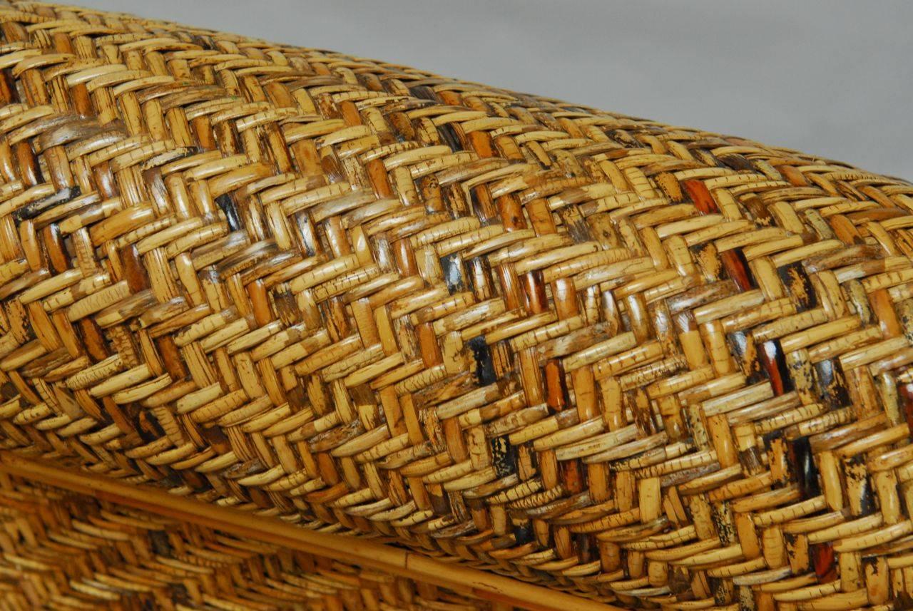 Hollywood Regency Woven Rattan and Bamboo Sofa in the Manner of Ralph Lauren