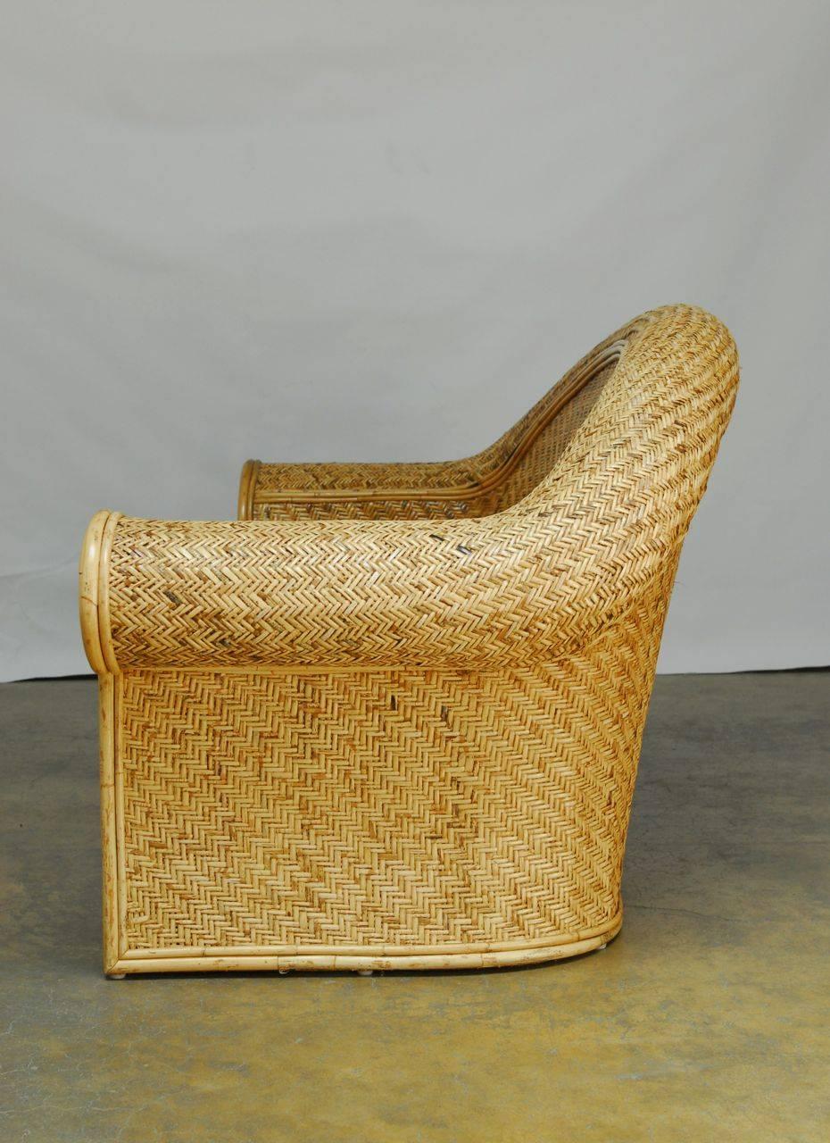 Philippine Woven Rattan and Bamboo Sofa in the Manner of Ralph Lauren