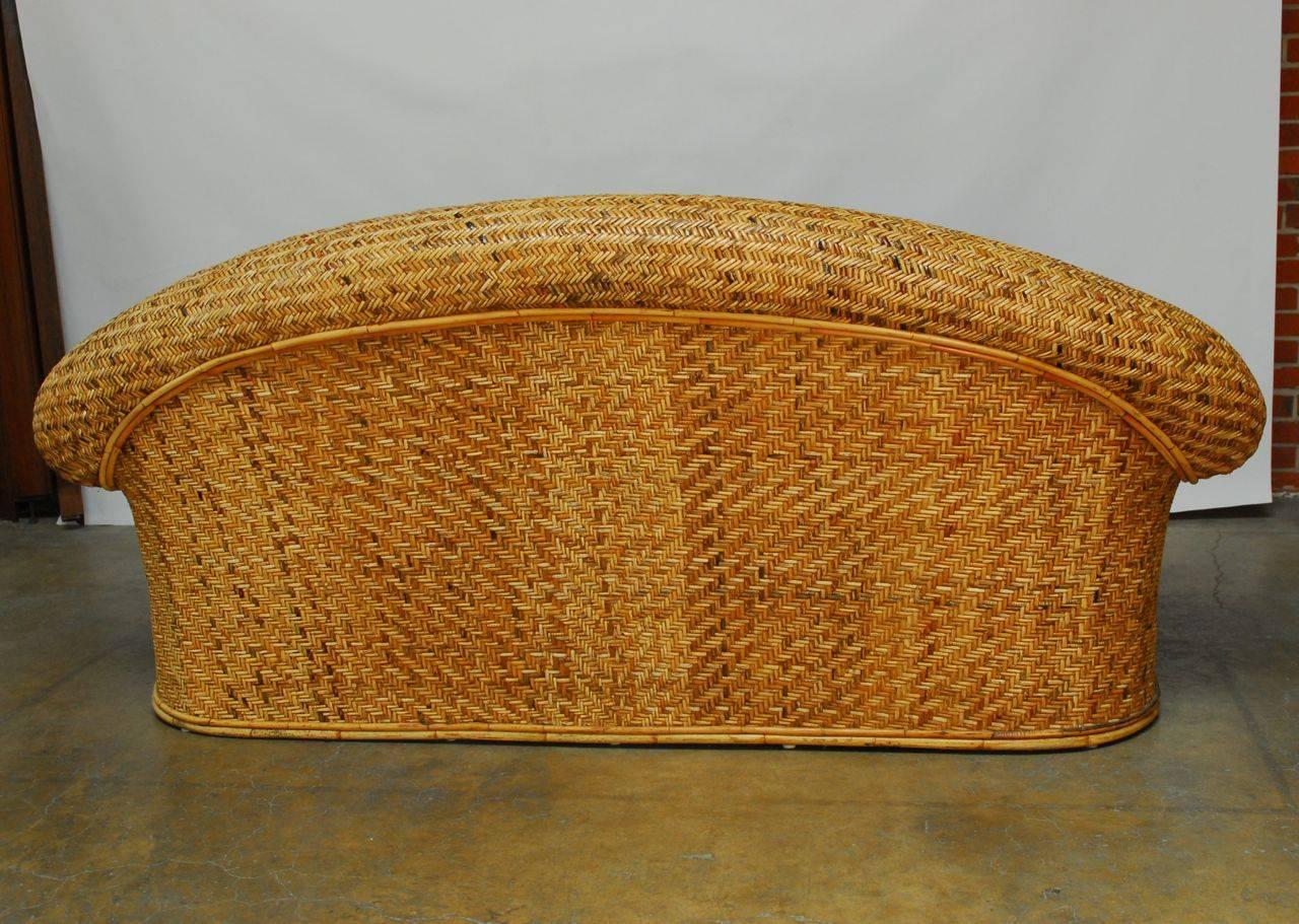 Hand-Crafted Woven Rattan and Bamboo Sofa in the Manner of Ralph Lauren