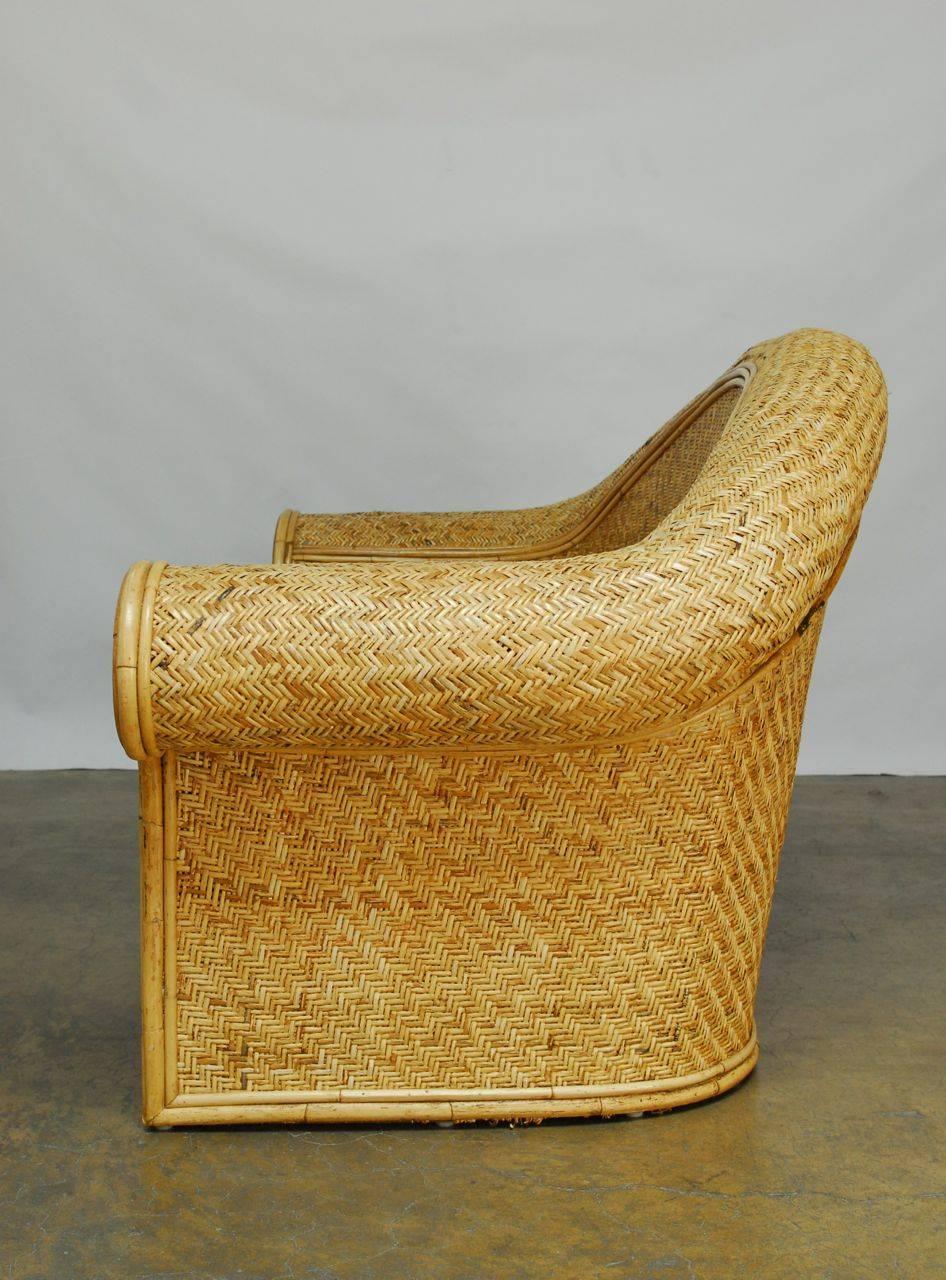 Philippine Woven Rattan and Bamboo Settee in the Manner of Ralph Lauren