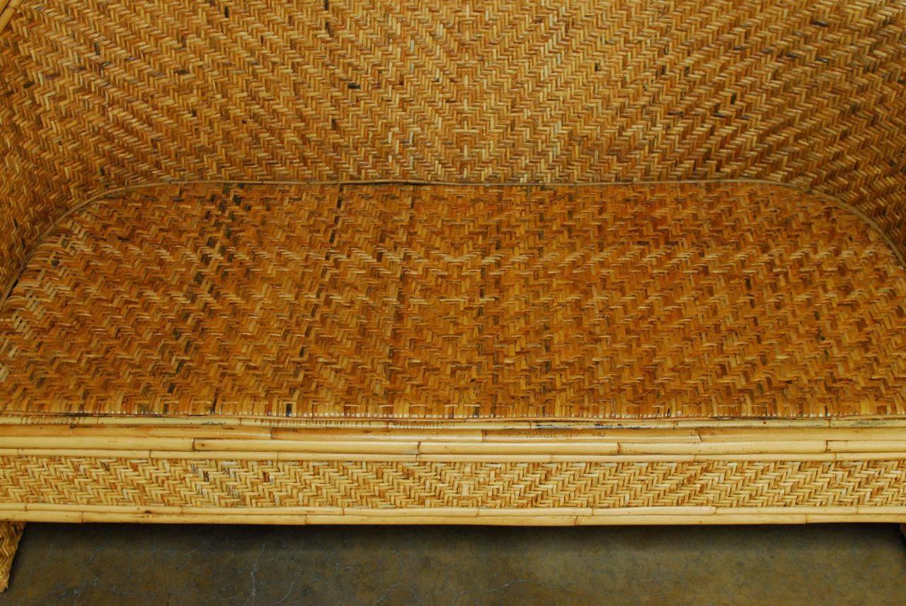 Hand-Crafted Woven Rattan and Bamboo Settee in the Manner of Ralph Lauren