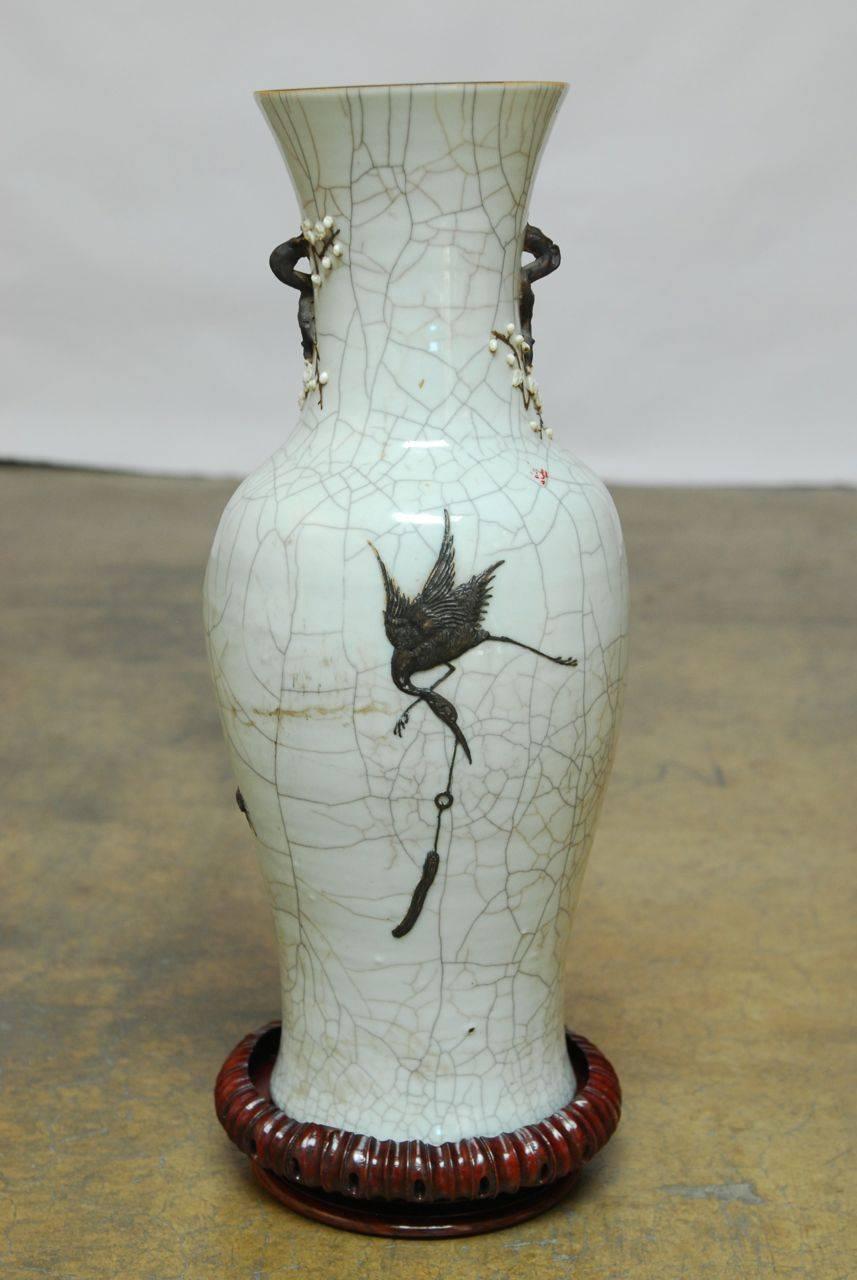 19th Century Chinese Qing Dynasty Crackle Glazed Dragon Vase with Kiln Error For Sale