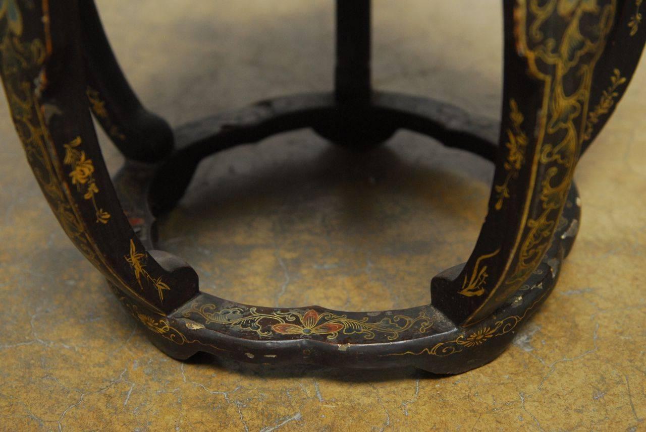 Chinese Export Chinese Black Lacquer Garden Stool Side Table