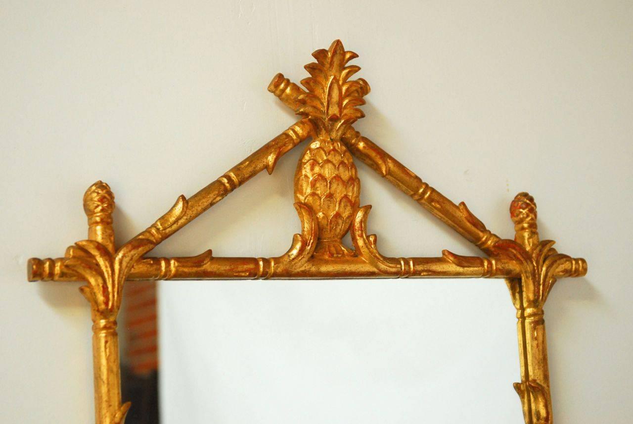 Gilt Bamboo Hollywood Regency Pineapple Mirror In Excellent Condition In Rio Vista, CA