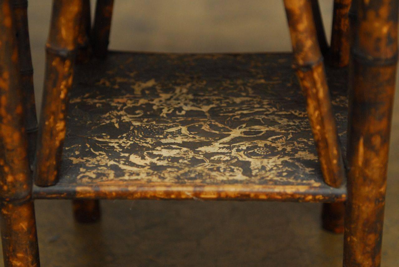 Hand-Crafted English Scorched Bamboo Chinoiserie Table For Sale