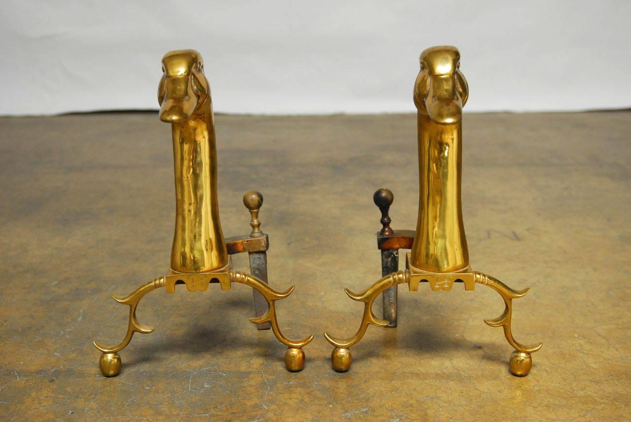 Polished Brass Duck Goose Andirons