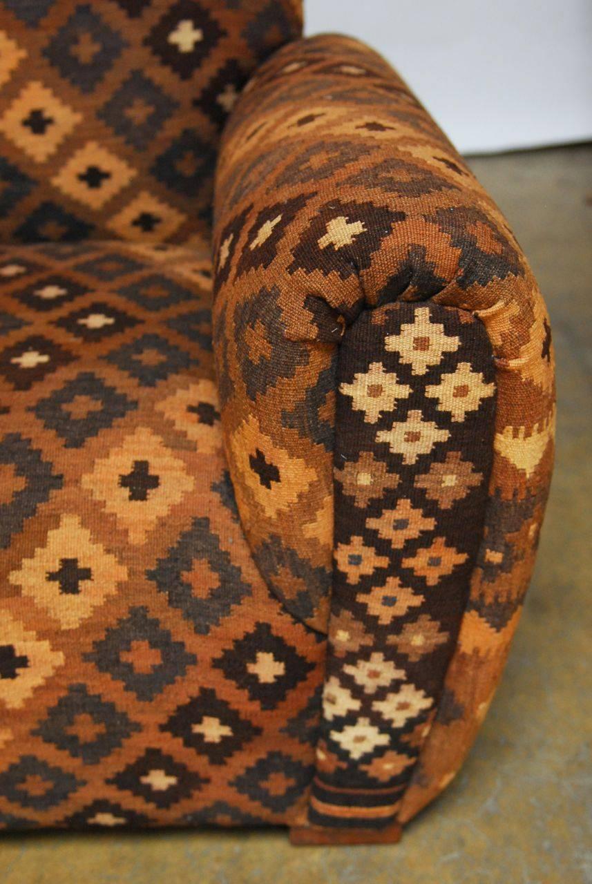 Art Deco Kilim Upholstered French Club Sofa