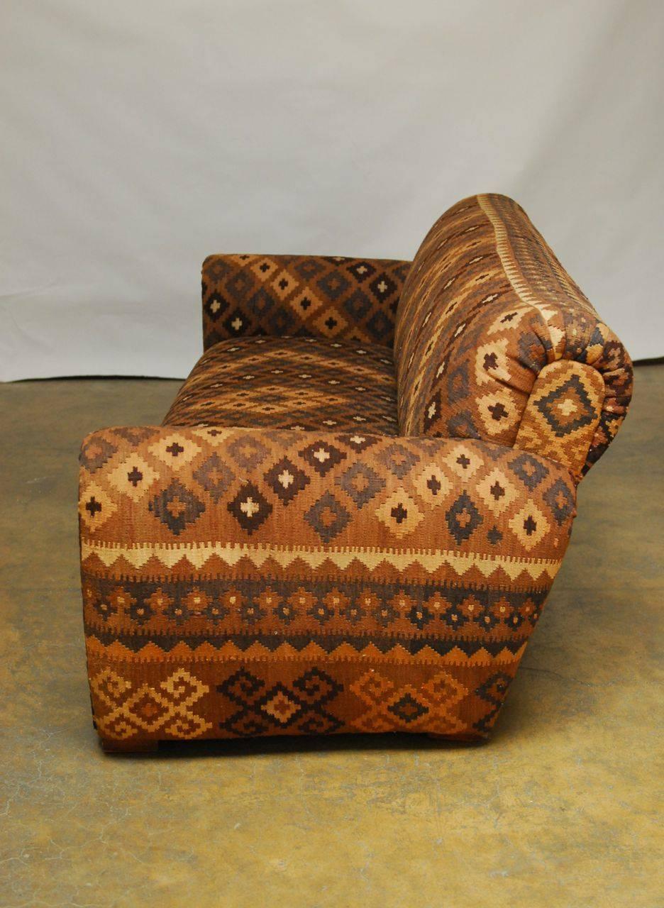 Hand-Woven Kilim Upholstered French Club Sofa