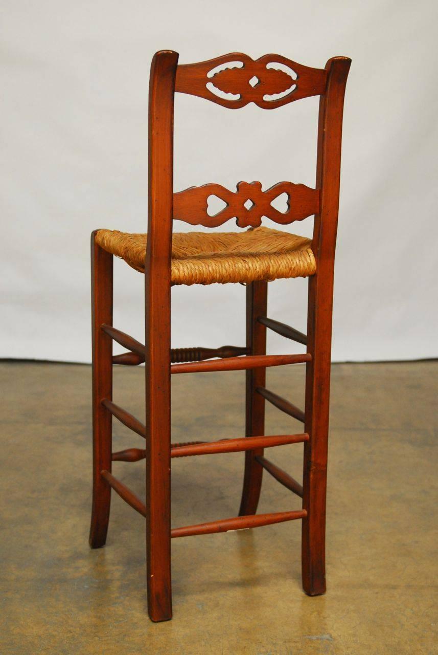 Hand-Carved Set of Six Welsh Carved Rush Bar Stools
