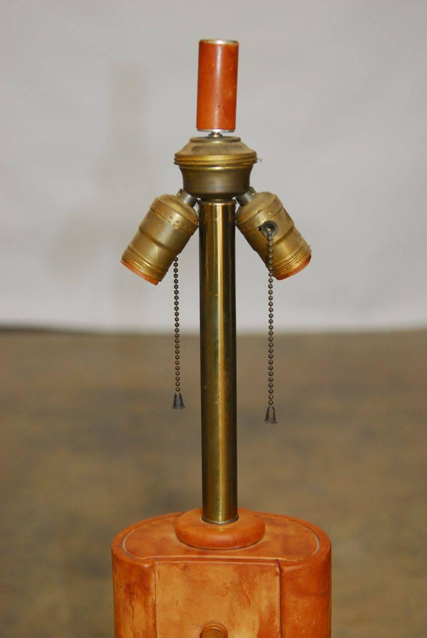 Hand-Crafted Art Deco Patinated Leather Table Lamp in the Manner of William Billy Haines For Sale