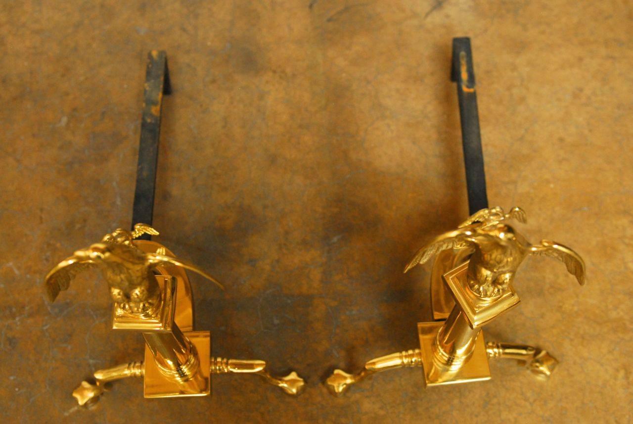 Pair of Cast Brass Federal Style Eagle Andirons 1