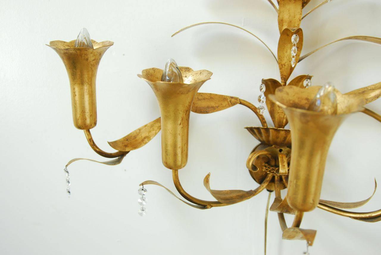 Hollywood Regency Mid-Century Gilded Five-Arm Tulip Sconce