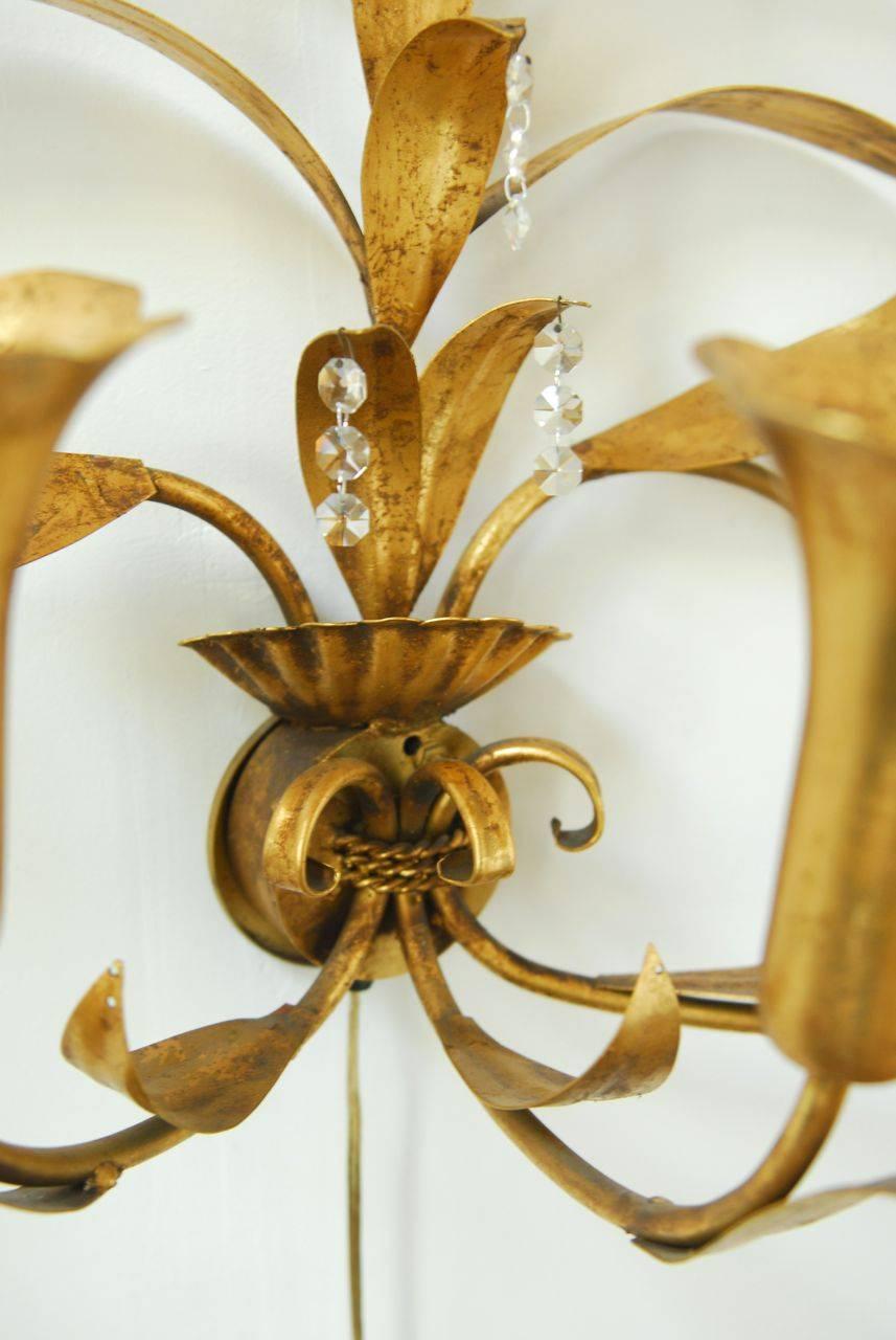 American Mid-Century Gilded Five-Arm Tulip Sconce