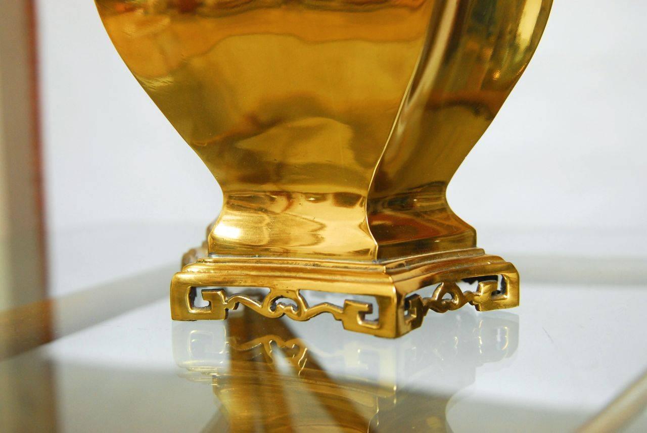 Hollywood Regency Marbro Chinoiserie Cast Brass Table Lamp