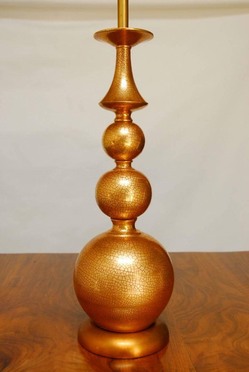 Hollywood Regency Large Marbro Graduated Gilt Orb Table Lamp For Sale