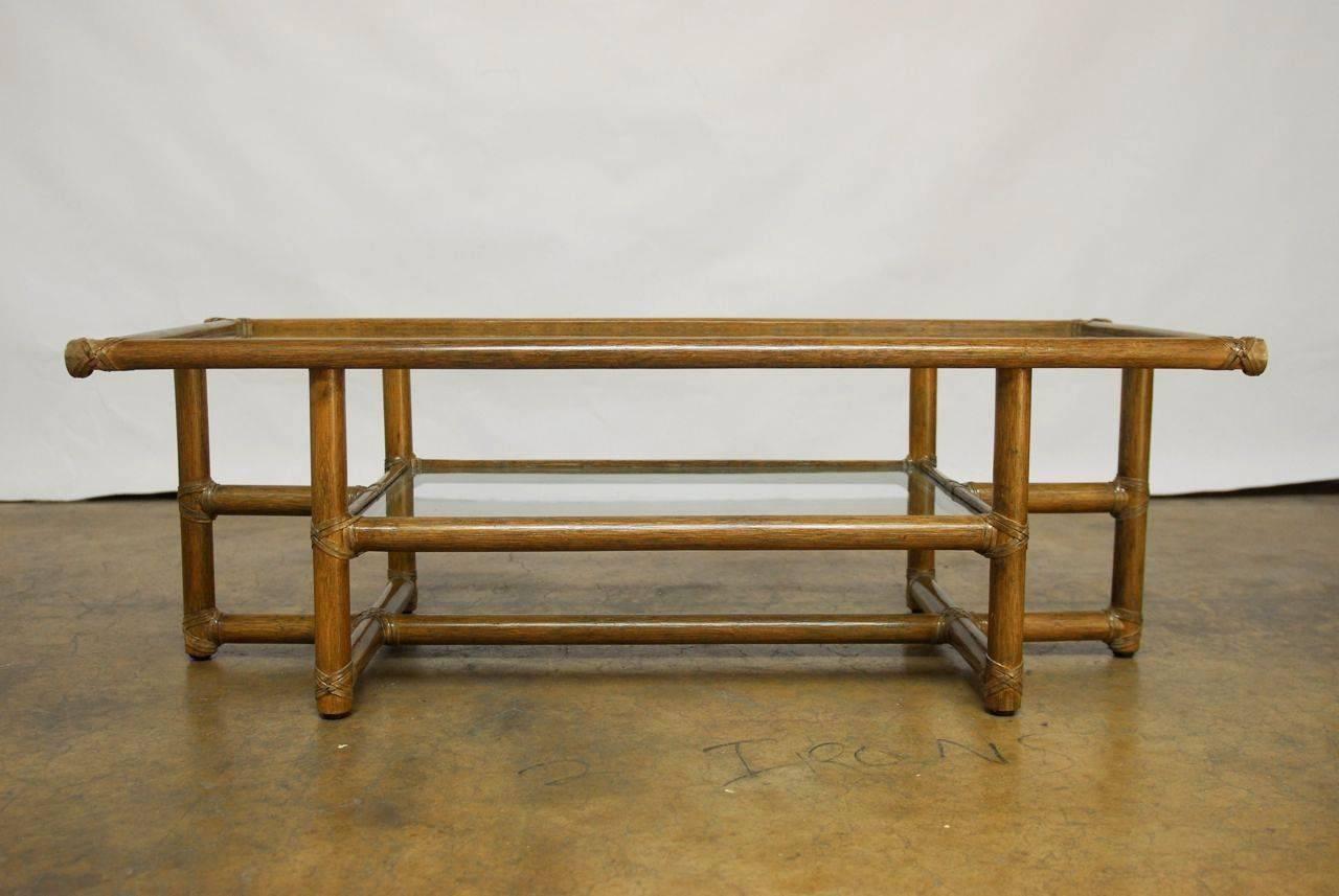 American McGuire Modern Rattan and Glass Coffee Table