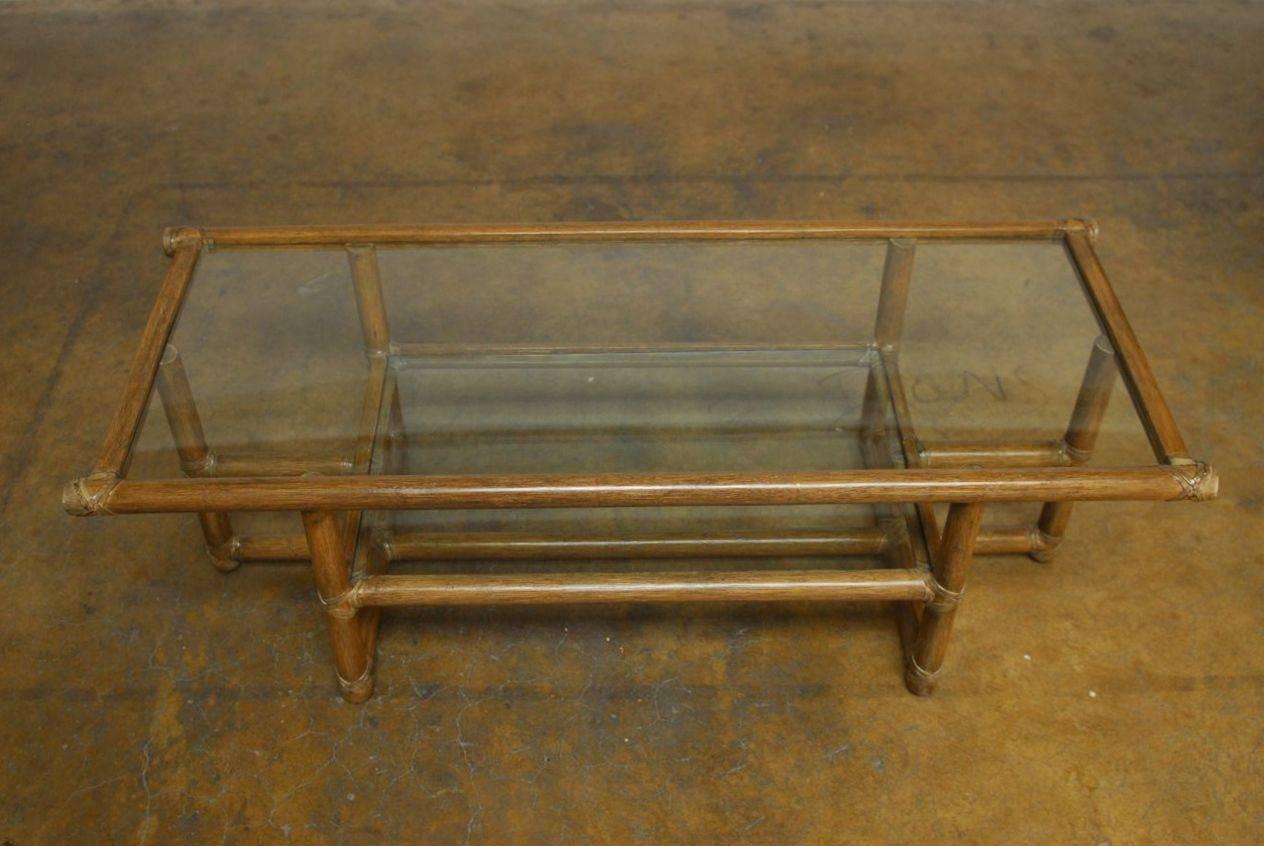 20th Century McGuire Modern Rattan and Glass Coffee Table