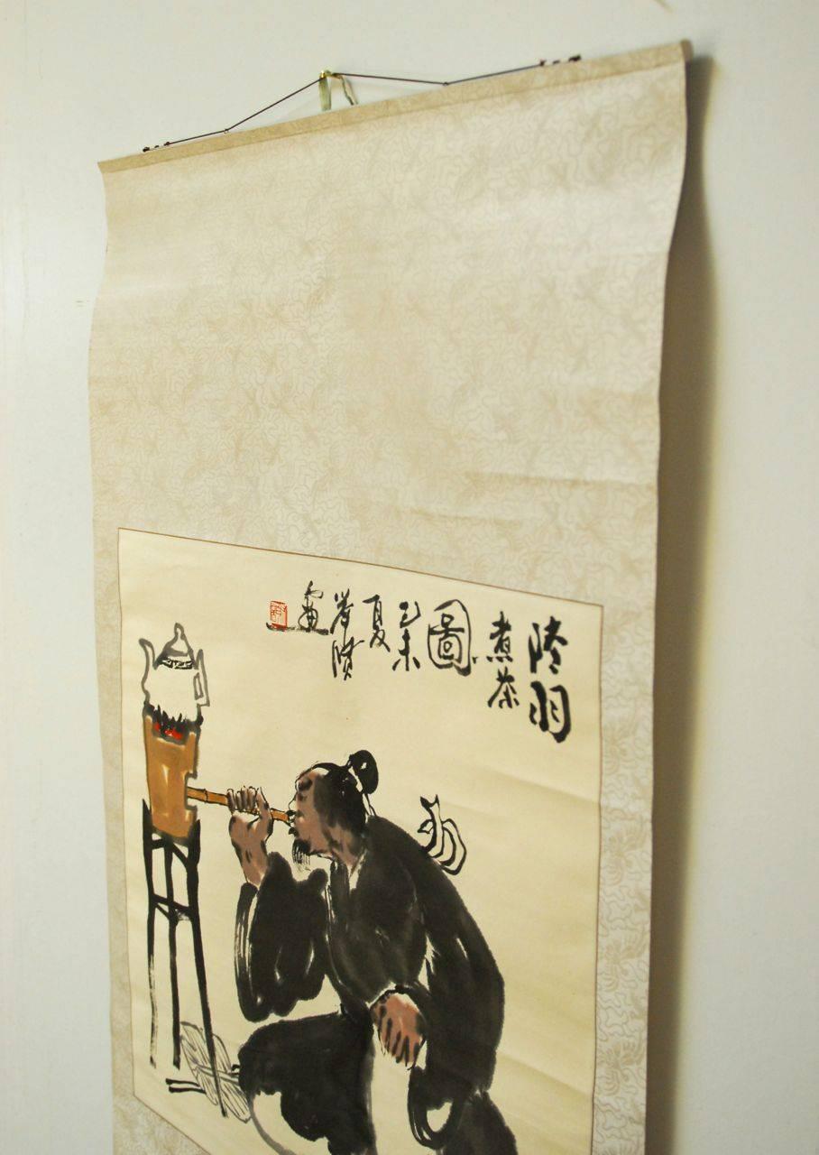 Chinese Scroll Lu Yu Sage of Tea In Excellent Condition In Rio Vista, CA