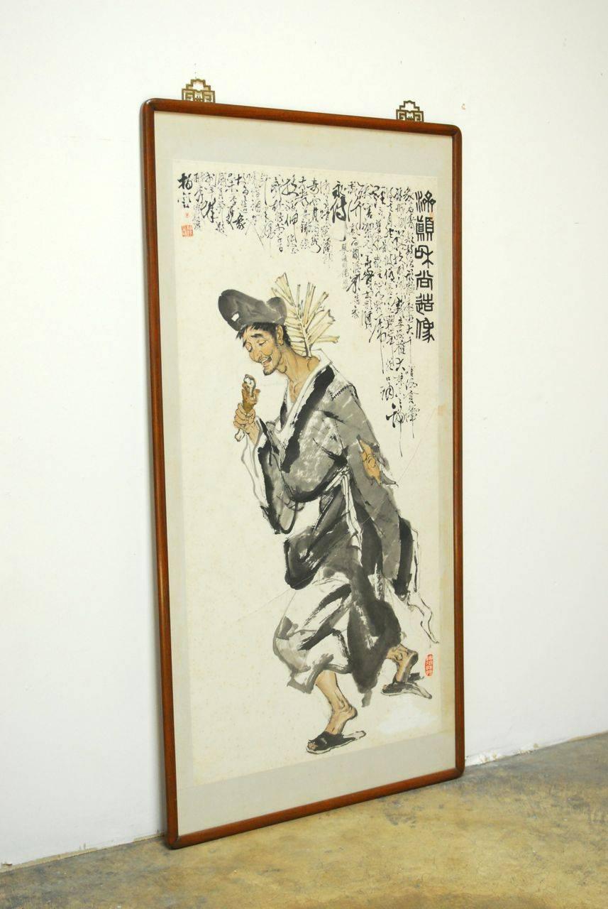 Chinese Buddhist Painting Ji Gong The Crazy Monk In Good Condition In Rio Vista, CA