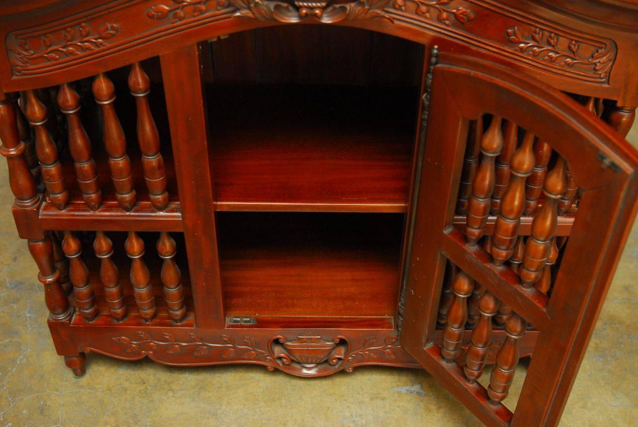 Metal Pair of French Style Hand-Carved Mahogany Panettiere Cupboards