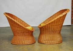 Matched Pair of His and Hers Wicker Barrel Chairs