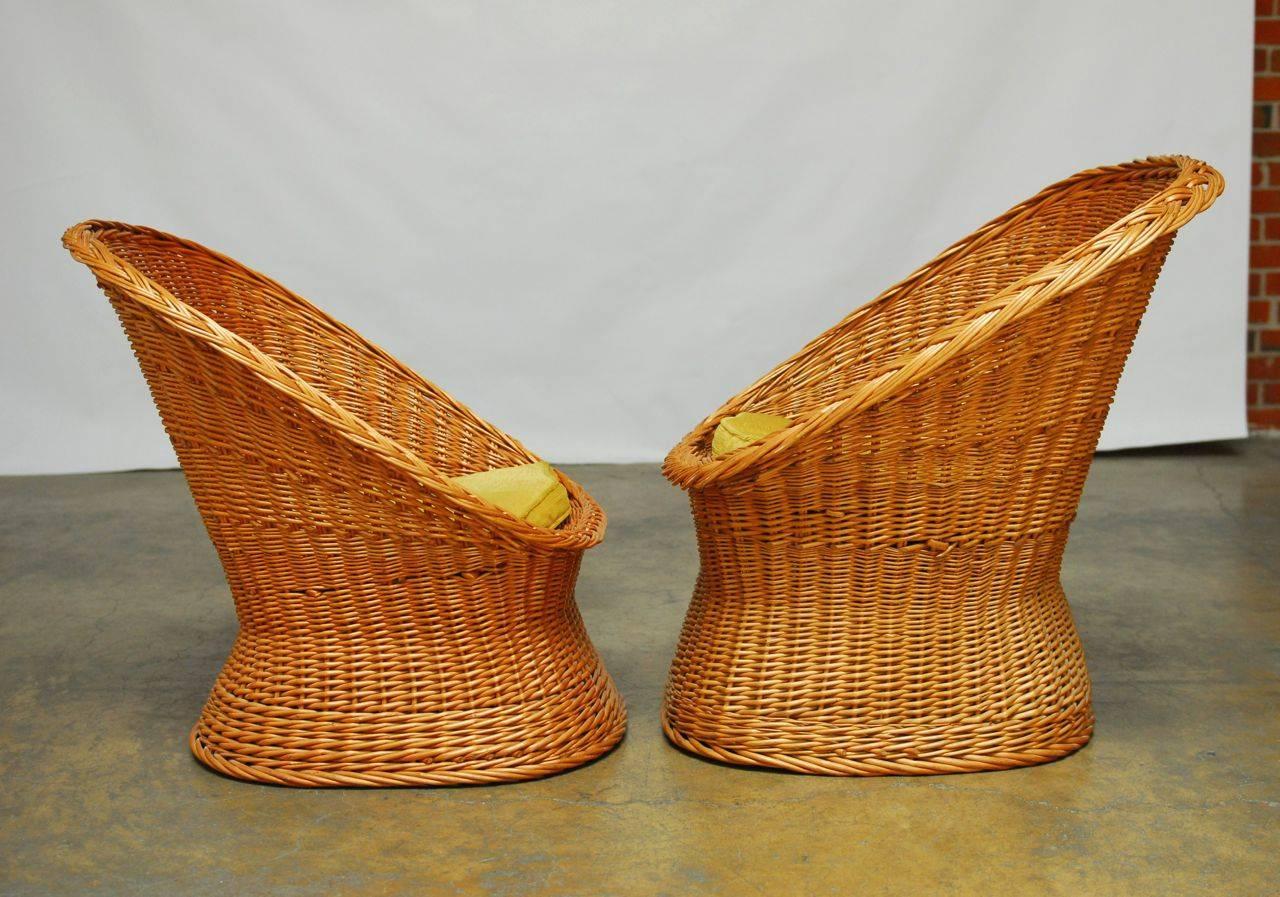 Matched Pair of His and Hers Wicker Barrel Chairs at 1stdibs