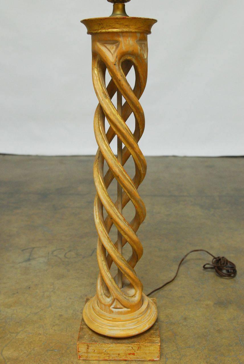 Hand-Carved James Mont Style Carved Helix Table Lamp, by Frederick Cooper