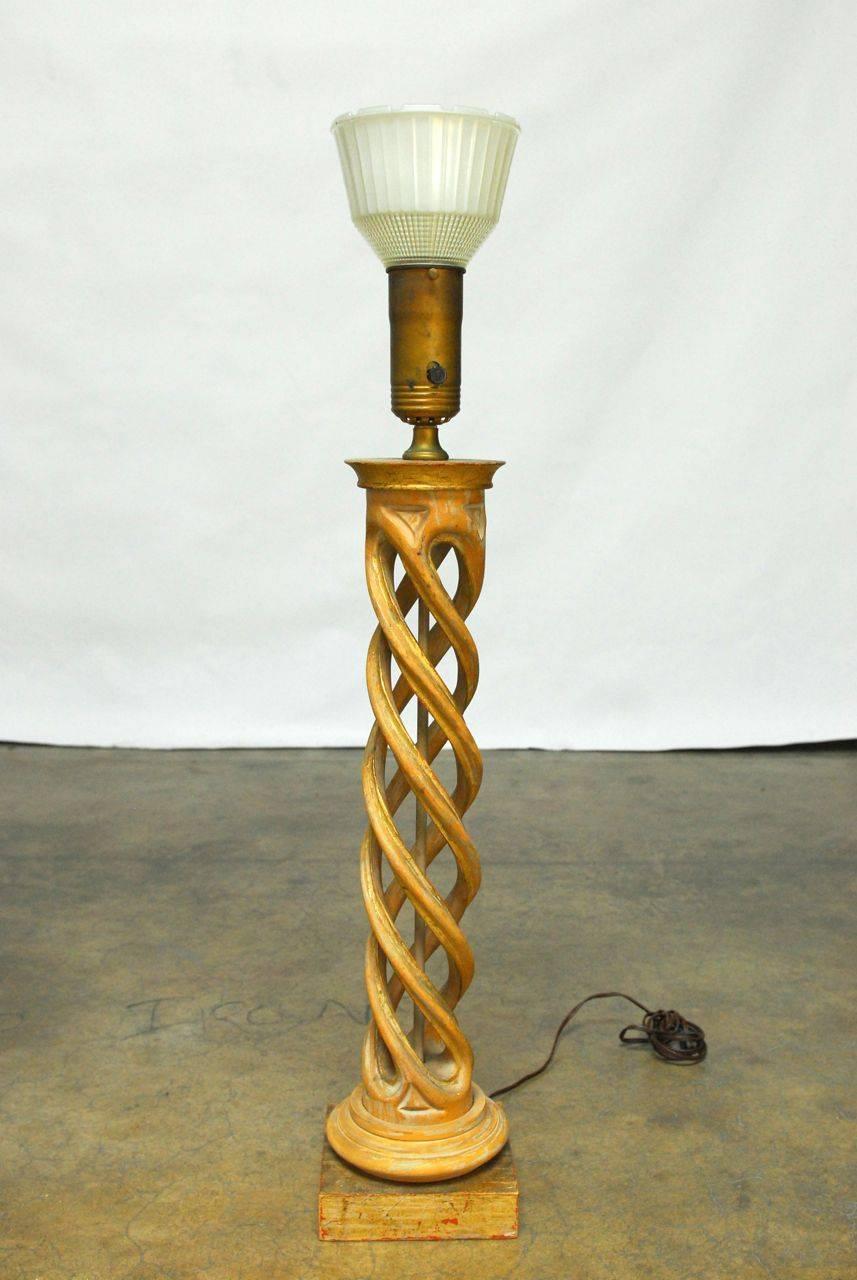 Hollywood Regency James Mont Style Carved Helix Table Lamp, by Frederick Cooper