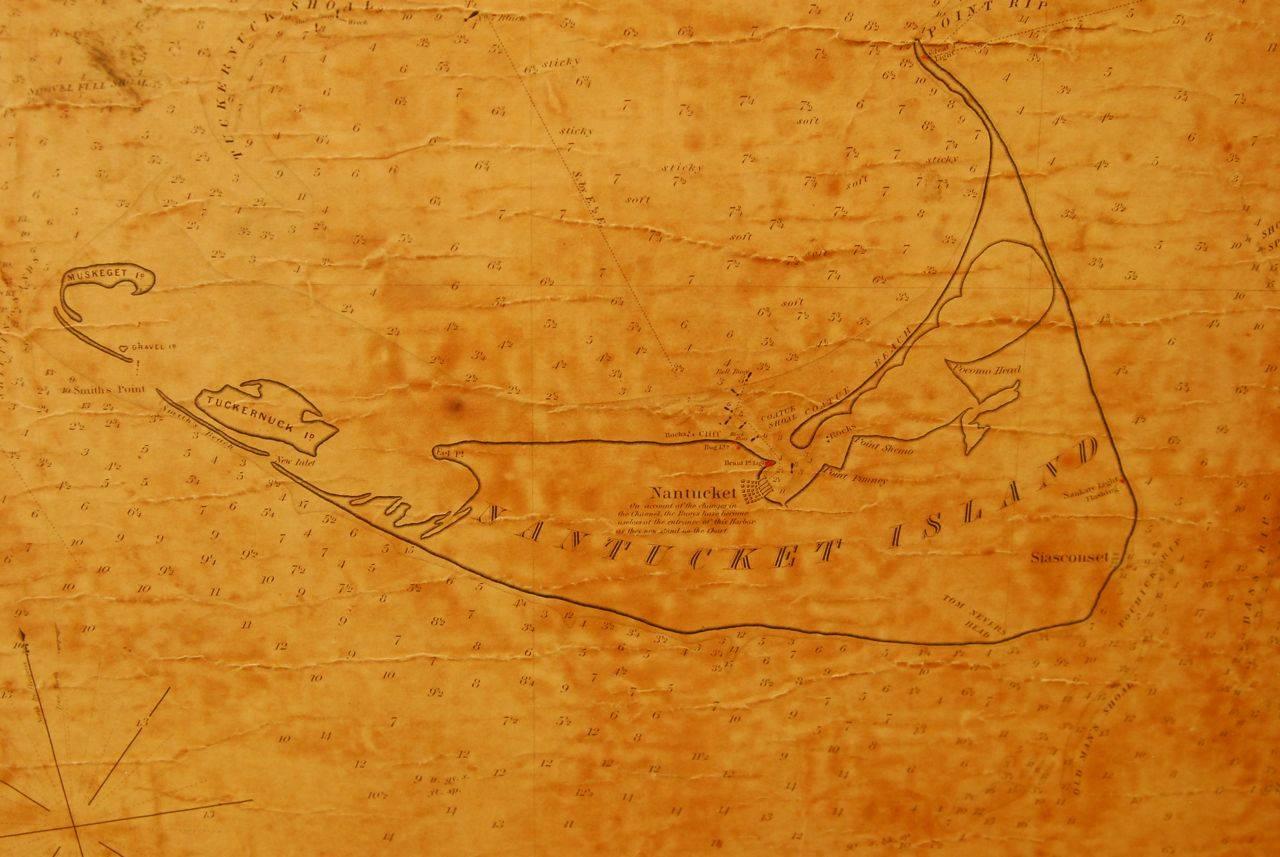 Hand-Crafted 19th Century Chart Map of Martha's Vineyard and Nantucket Shoals