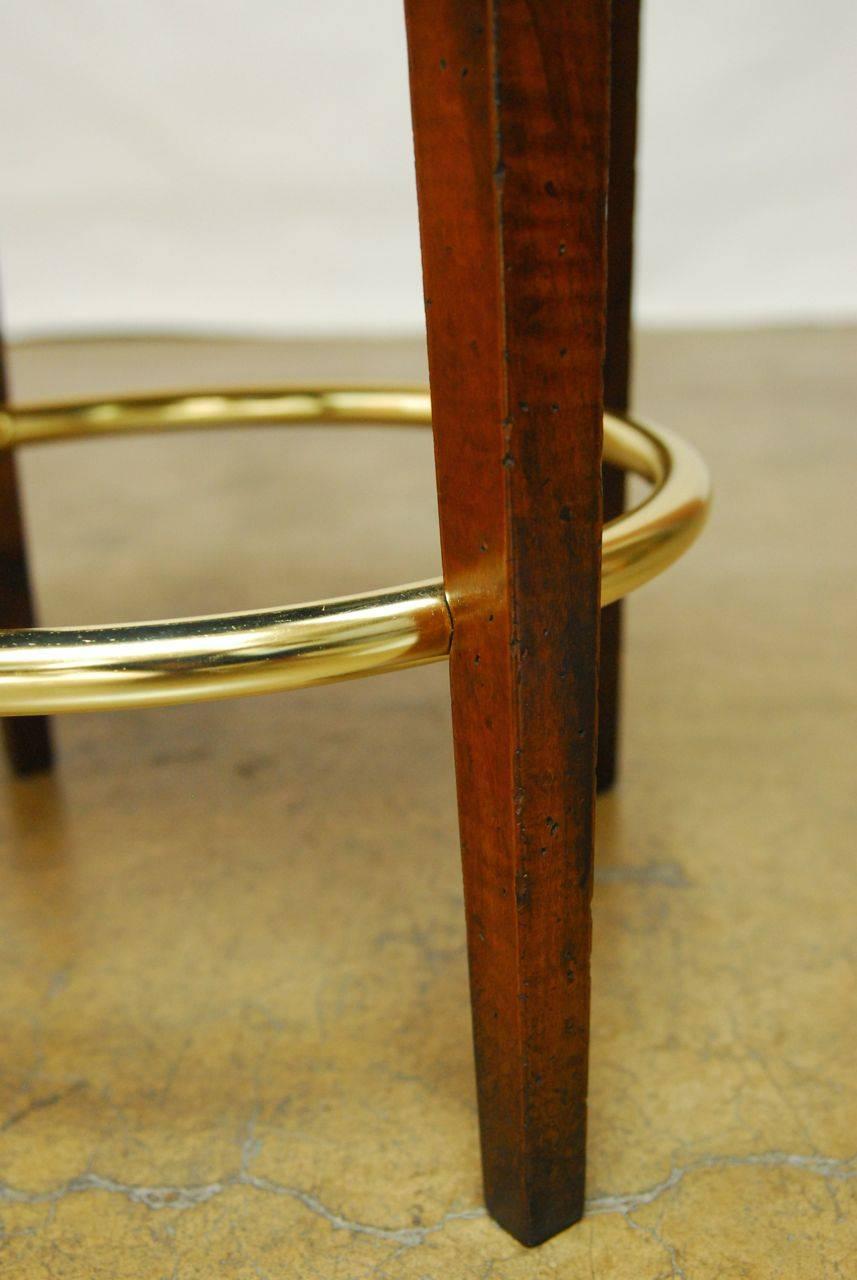 Hand-Crafted Pair of Italian Round Oak Swivel Barstools