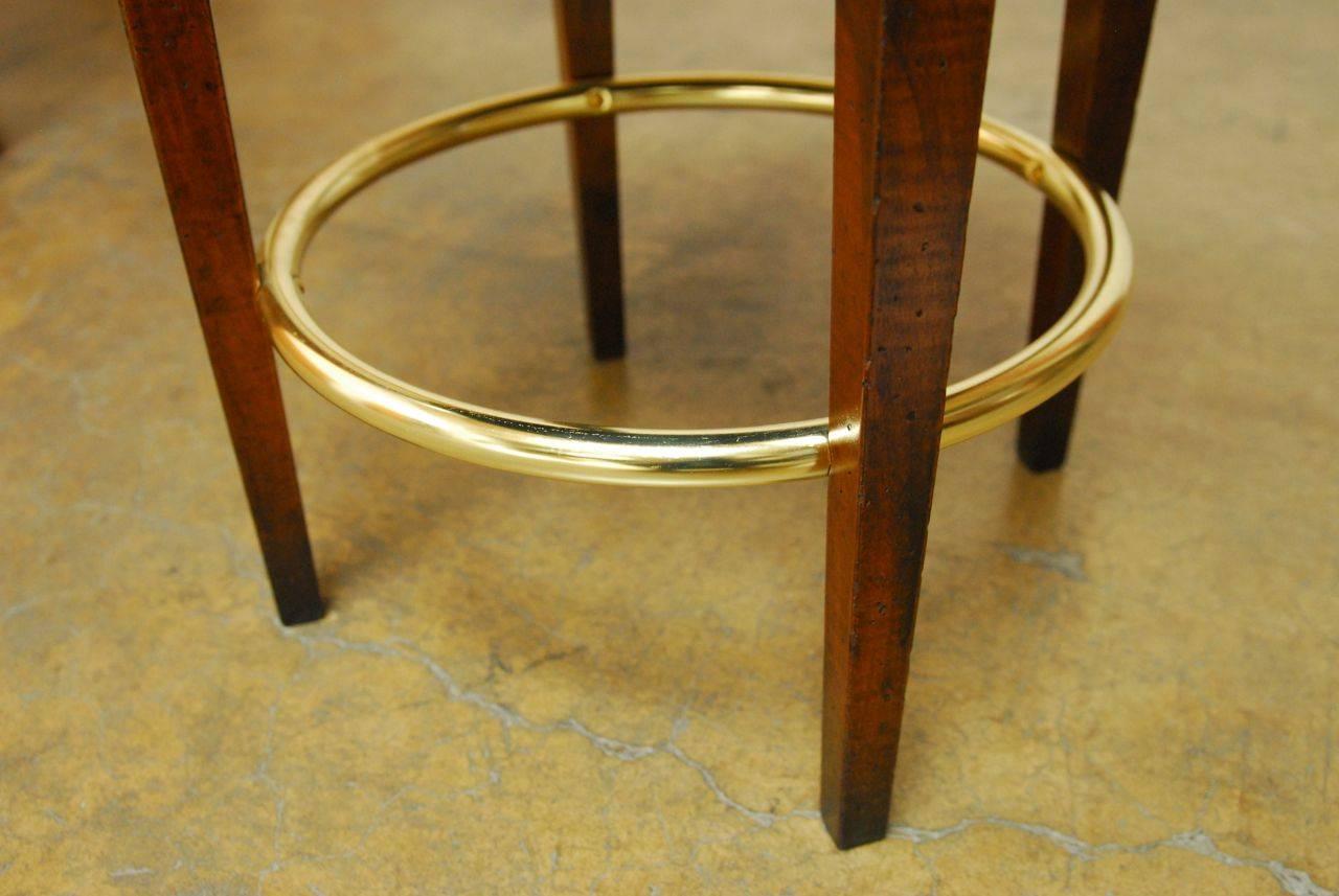 20th Century Pair of Italian Round Oak Swivel Barstools