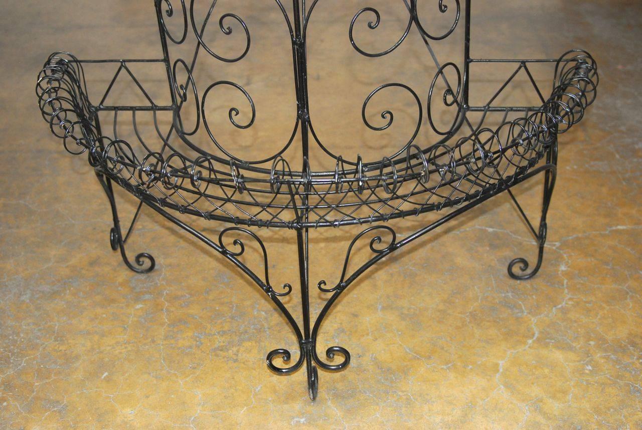 Hand-Crafted Black French Wire Demi lune Plant Stand