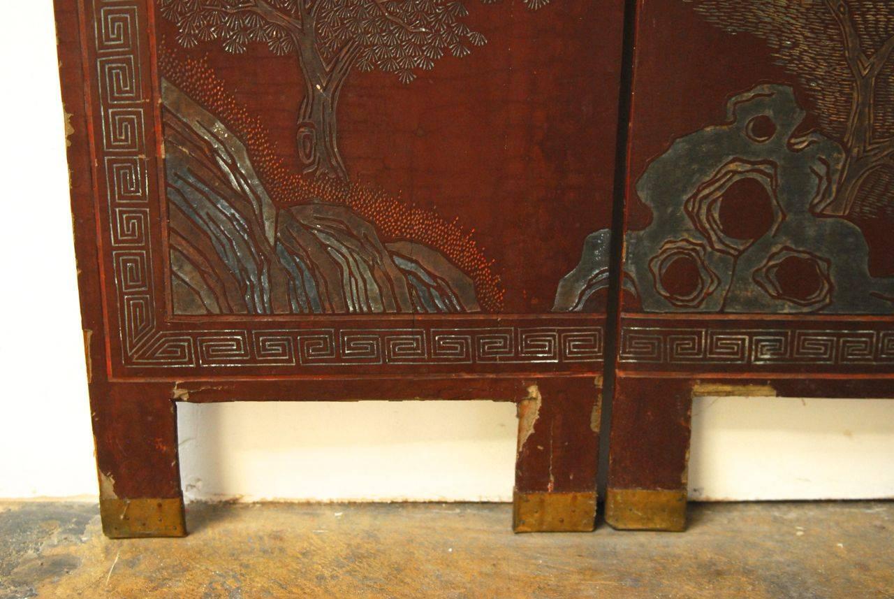 Qing 19th Century Four Panel Lacquered Coromandel Screen