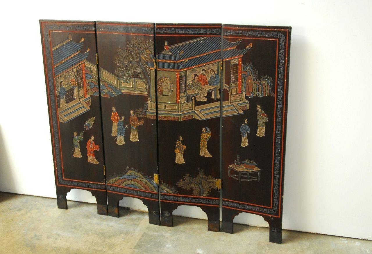 Chinese Export Four-Panel Chinese Coromandel Table Screen