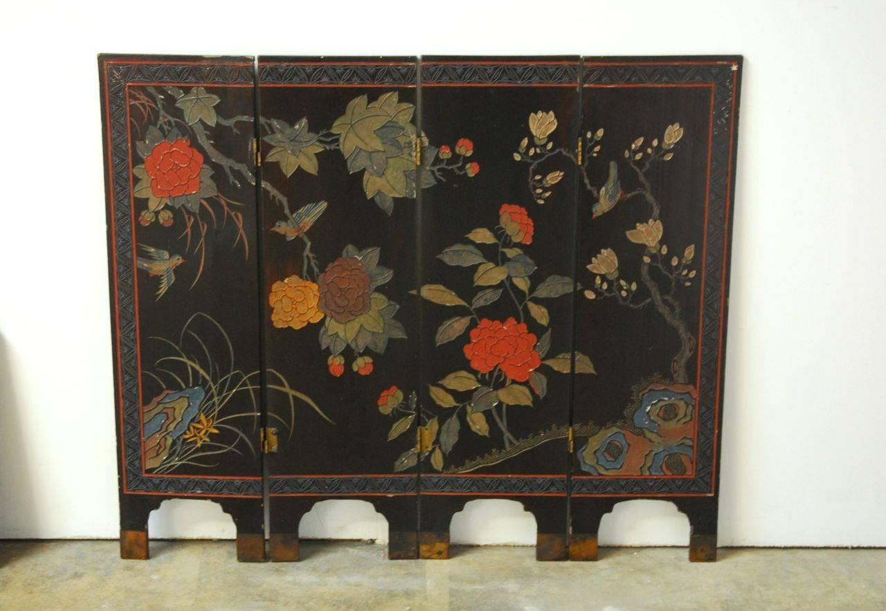 Wood Four-Panel Chinese Coromandel Table Screen