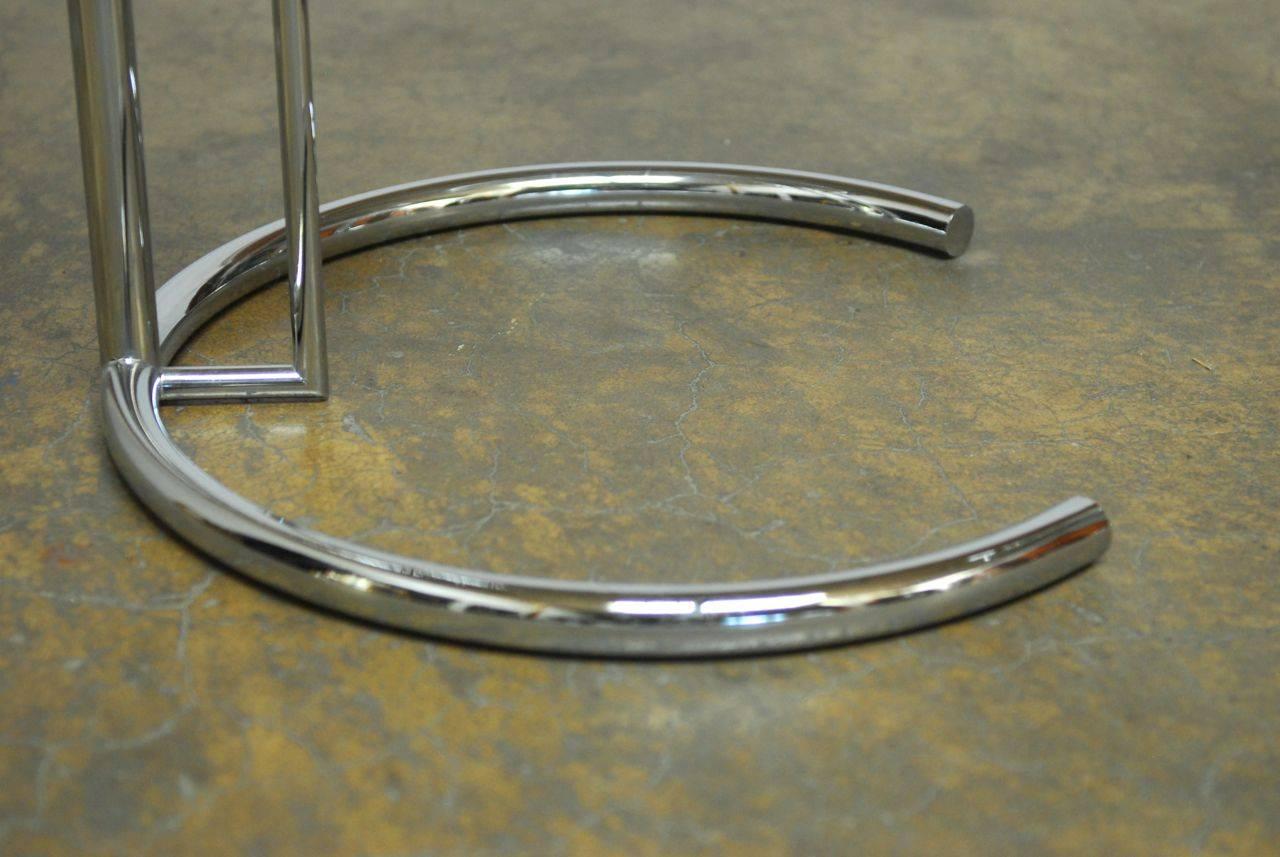 Unknown Pair of Adjustable Chrome and Glass Drink Tables Attributed to Eileen Grey