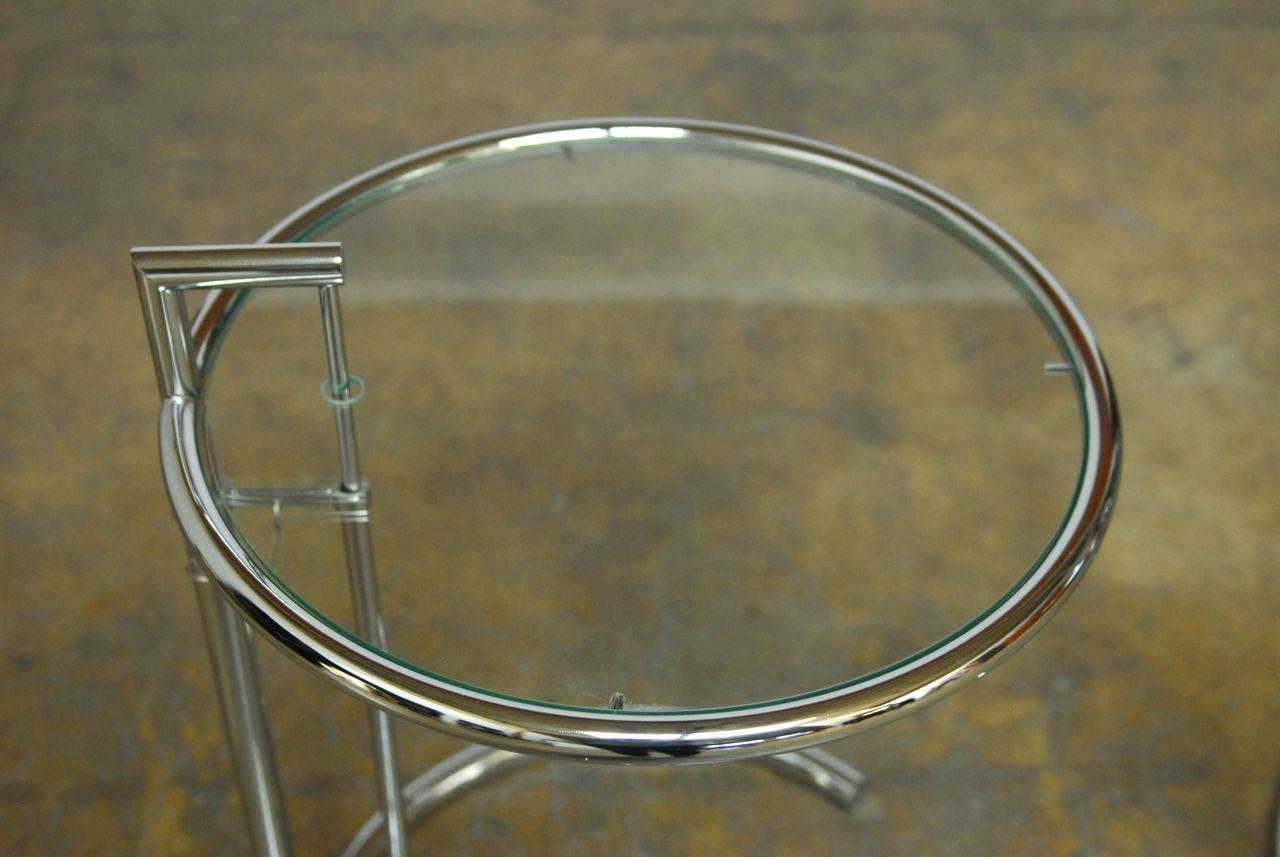 Pair of Adjustable Chrome and Glass Drink Tables Attributed to Eileen Grey In Excellent Condition In Rio Vista, CA