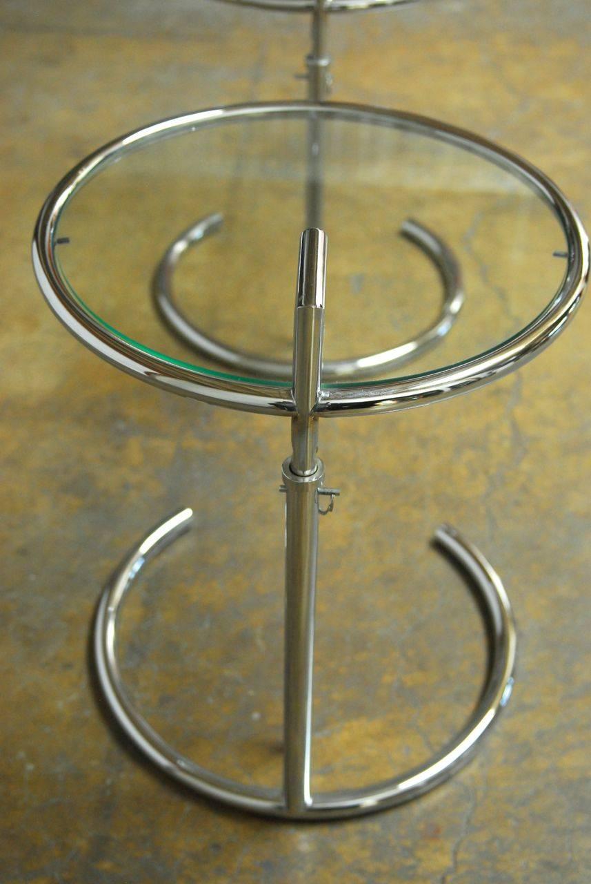 20th Century Pair of Adjustable Chrome and Glass Drink Tables Attributed to Eileen Grey