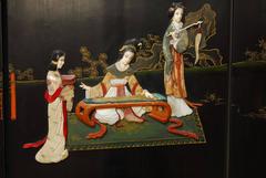 Six-Panel Chinese Lacquered Hardstone Screen