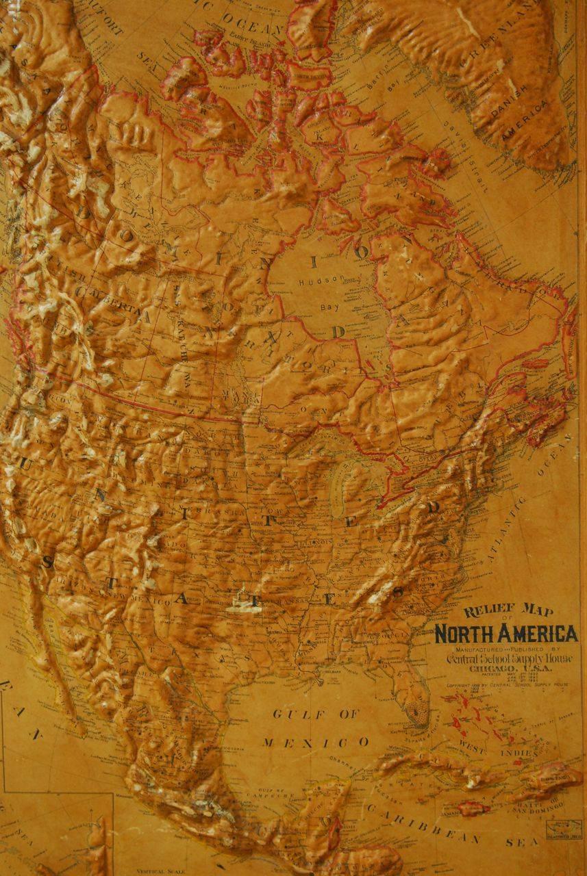 1906 Framed Relief Map of North America In Good Condition In Rio Vista, CA