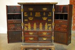 Korean Campaign Style Secrétaire Cabinet Chest with Desk