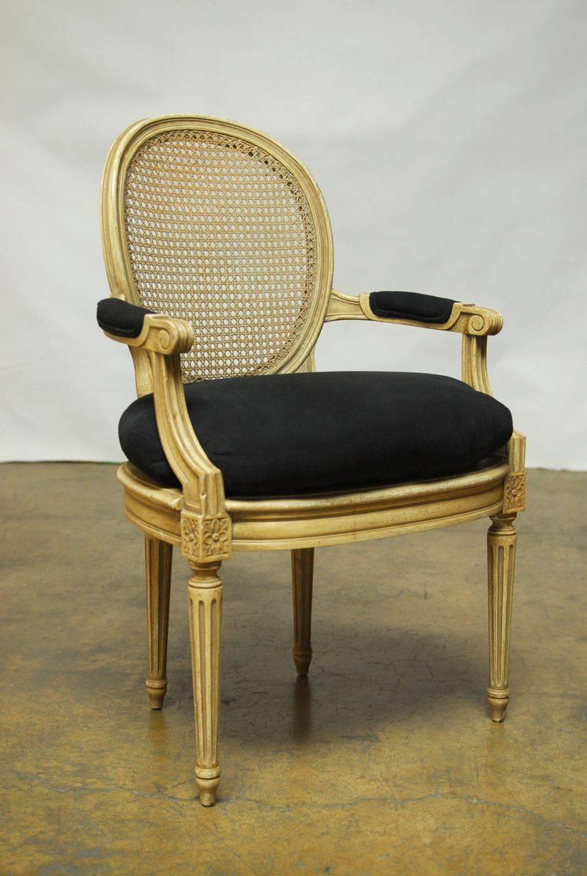 American Set of Five Louis XVI Style Cane Fauteuil Armchairs