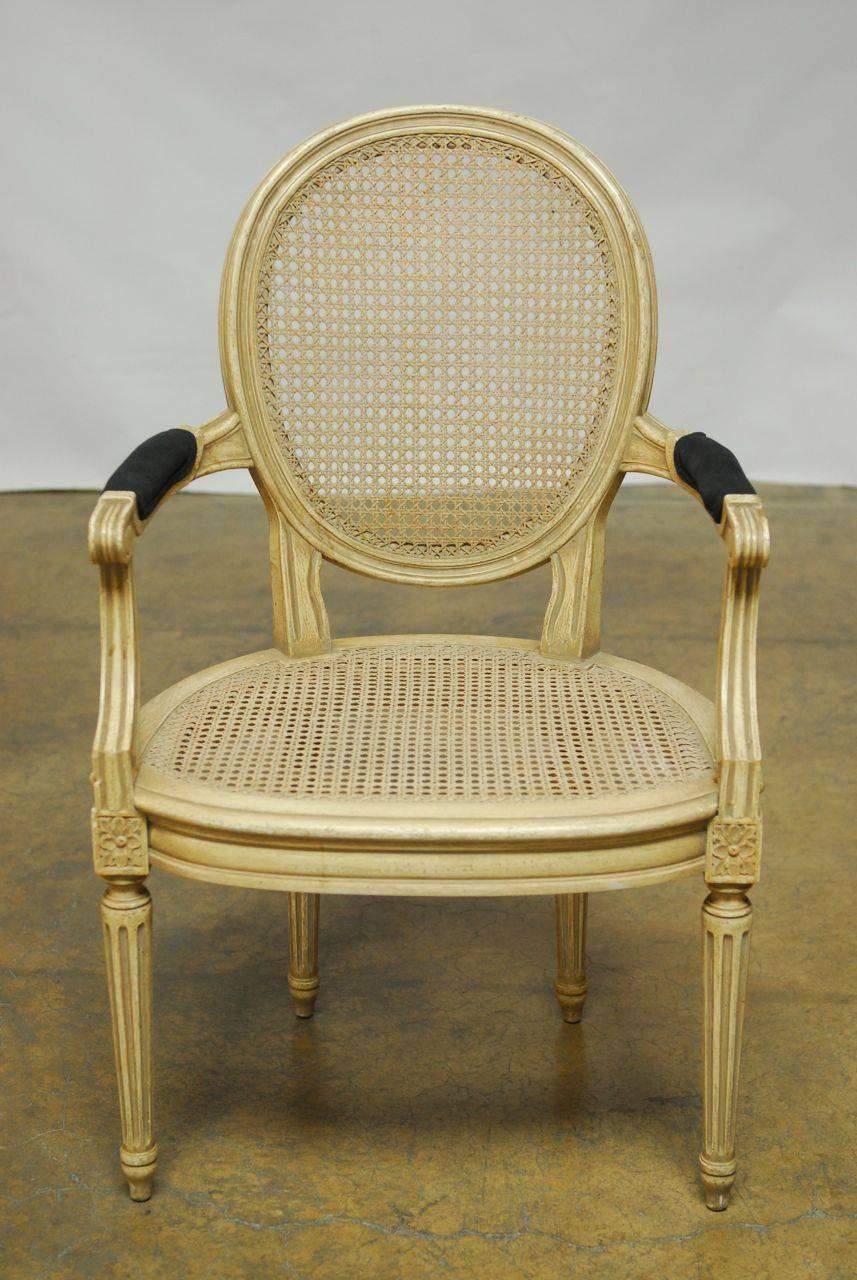 Set of Five Louis XVI Style Cane Fauteuil Armchairs In Excellent Condition In Rio Vista, CA