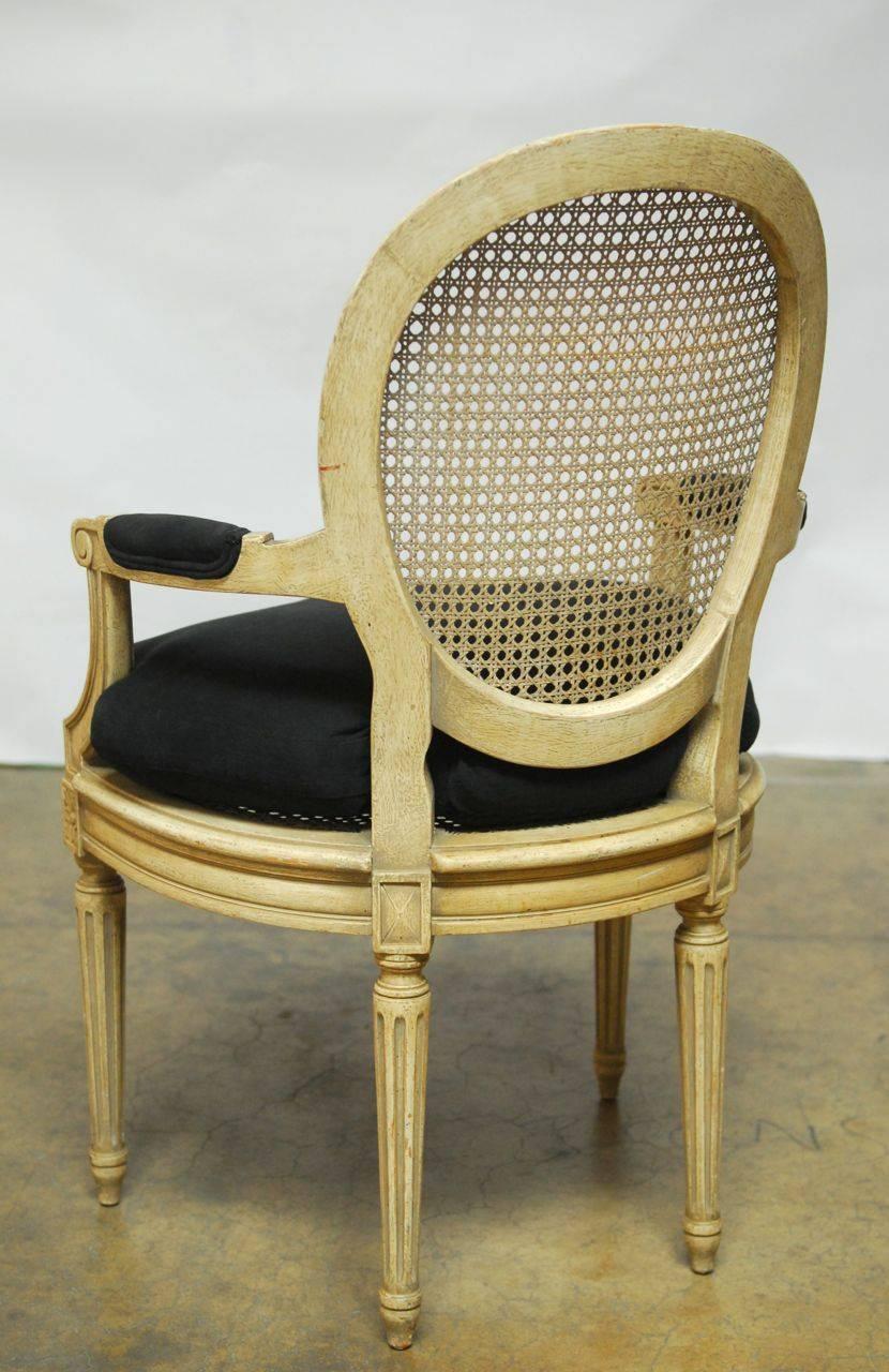 20th Century Set of Five Louis XVI Style Cane Fauteuil Armchairs