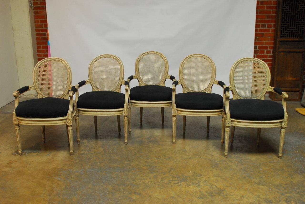 Set of Five Louis XVI Style Cane Fauteuil Armchairs 2