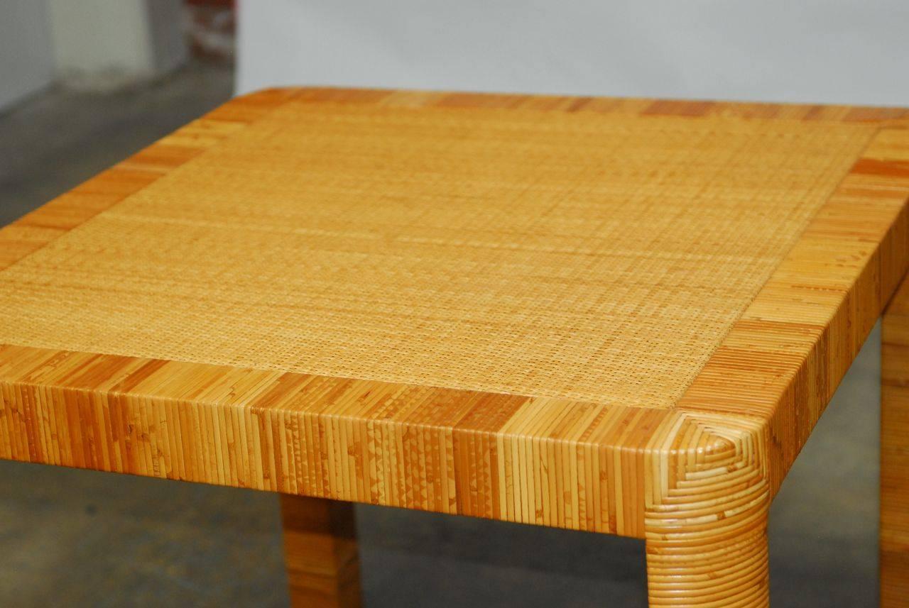 Hollywood Regency Bielecky Bamboo and Rattan Basket Weave Dining Breakfast Table