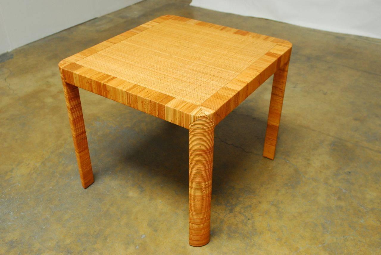 20th Century Bielecky Bamboo and Rattan Basket Weave Dining Breakfast Table