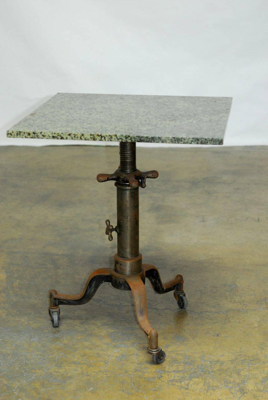 Cast Industrial Adjustable Lift Table with Marble Top